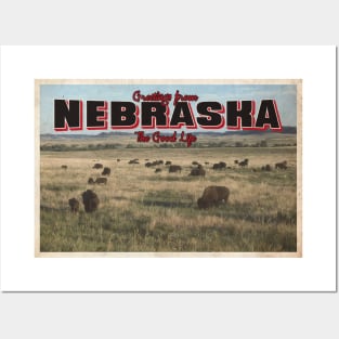 Greetings from Nebraska - Vintage Travel Postcard Design Posters and Art